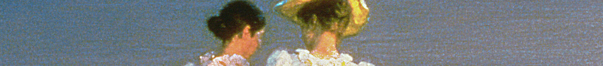 Sommarkväll på Skagens södra strand med Anna Ancher och Marie Krøyer (Peder Severin Krøyer), Detail: Gesichter und Strohhut