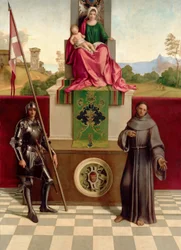 Madonna och barn mellan Franciskus och Nicasius (Castelfranco-madonnan) ca 1503-04 (olja på trä)