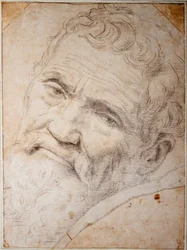 Porträtt av Michelangelo Buonarroti. Kol, krita på papper, c.1550