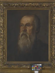 Porträtt av en skäggig man (olja på duk monterad på tavlan)