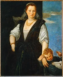 Porträtt av en kvinna med ett barn och en hund - Portrait de femme avec un enfant et un chien ...