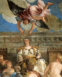 The Apotheosis of Venice av Paolo Veronese (1528-1588), fresk, detalj, Sala del Maggior Consiglio (Hall of Great Council), Palazzo Ducale, Venedig