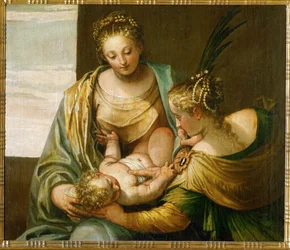 Det mystiska äktenskapet mellan den heliga Katarina av Siena ... (olja på duk)