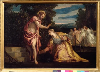 Kristus som visar sig för Madeleine (Noli me tangere) Målning av Paolo Veronese (1528-1588) Dim. 0,67 x 0,97 m. Grenoble. Musee Des Beaux Arts - Kristus visar sig för Maria Magdalena (Noli Me Tangere). Målning av Paolo Veronese (1528-1588). 0,67 x 0,95 m. 