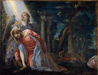 Kristus i trädgården stödd av en ängel. Målning av Paolo Caliari dit Paolo Veronese (1528-1588), ca.