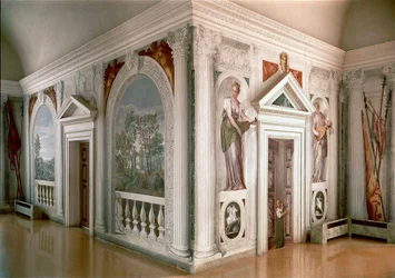 Landskap och musiker Fresco av Paolo Veronese (Paolo Caliari) (1528-1588) 1561 ca. Maser (Treviso), Villa Barbaro