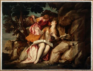Representation av Maria Magdalena med en ängel (målning