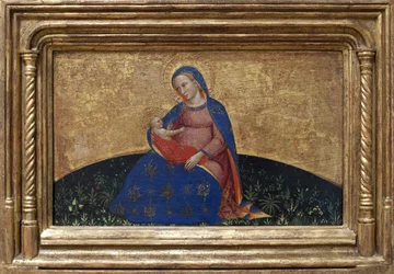 Madonna av ödmjukhet. Målning av Giovanni Da Bologna (aktiv andra hälften av 1300-talet) tempera på poppel, cirka 1395. Italiensk konst