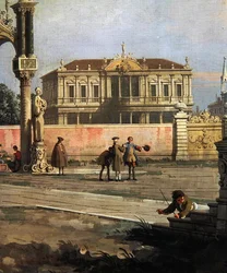 Detalj av ett stadshus och ett offentligt torg (olja på duk)