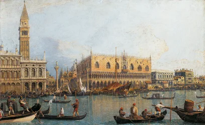 Italien, Florens, målad utsikt över hertigpalatset i Venedig (målning)