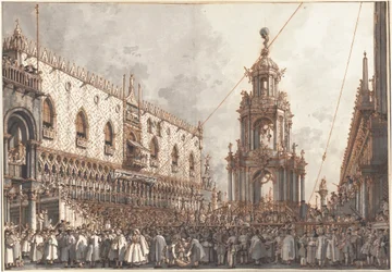 Giovedì Grasso-festivalen framför hertigpalatset i Venedig