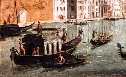 Canal Grande mellan kyrkorna Santa Croce och San Geremia, detalj
