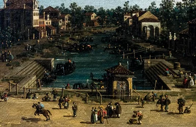 Vy över Mestre med Canale delle barche, detalj, ca 1755-1760 (olja på duk)