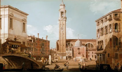 Utsikt över campo dei santi apostoli i Venedig (olja på duk