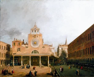 Utsikt över campo san Giacometto en Venedig målning av Canaletto (Giovanni Antonio Canal il) (1697-1768) 1729 Dim 95,5x117 cm Dresden, Staatliche Gemaldegalerie