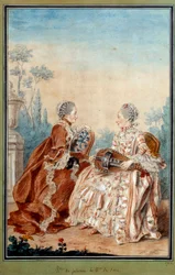 Madame de Julienne och Madame de Serre gör akvarellmusik av Louis carrogis dit Carmontelle (1717-1806) 1700-talet. Paris, Carnavalet-museet