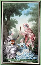 Madame de Meaux, Mademoiselle de Meaux och Monsieur de Saint Quentin upprepar en komisk opera Akvarell av Louis Carrogis Carmontelle (1717-1806) Chantilly från 1700-talet, Musee Conde
