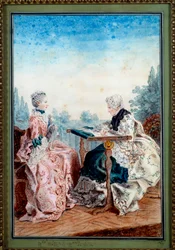 Mademoiselle Melin och Mademoiselle de Laleu gör akvarellväv av Louis carrogis dit Carmontelle (1717-1806) 1759. Paris, Musee Carnavalet