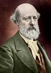 Porträtt av arkitekten Eugene Viollet le Duc (Viollet-le-Duc) (1814-1879). ca 1879 (gravyr)