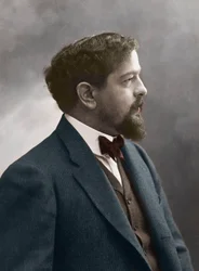 Franske kompositören Claude Debussy (1862-1918) - Porträtt av den franske kompositören Claude Debussy (1862-1918) 1908 - foto Nadar - digital färgläggning