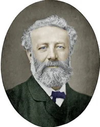 Jules Verne (1828-1905) fransk författare, fotografi av Nadar, färgad bild