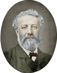 Jules Verne (1828-1905) fransk författare, fotografi av Nadar, färgad bild