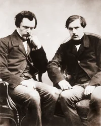 Bröderna Edmond de Goncourt (1822-1896) och Jules de Goncourt (1830-1870) litteraturkritiker och franska författare, foto av Gaspard Felix Tournachon dit Felix Nadar (1820-1910) ca 1855