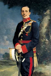 Porträtt av Alfonso XIII (1886-1941), kung av Spanien i militäruniform. Målning av Kaulak (1800-talet)