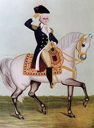 George Washington till häst (färg litho)