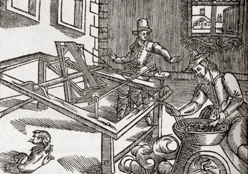Silkeslindning, faksimil av en bild i Edward Williams "Virginia Truly Valued", 1650, från "The Century Illustrated Monthly Magazine", publicerad 1884 (litho)