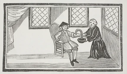 En representation av den förrädiska munken som förblöder honom till döds, illustration från "Chap-books of the artonde århundradet" av John Ashton, pub. 1882 (lito)