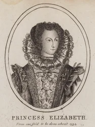 Prinsessan Elizabeth, dotter till kung Henry VIII och Anne Boleyn (gravyr)