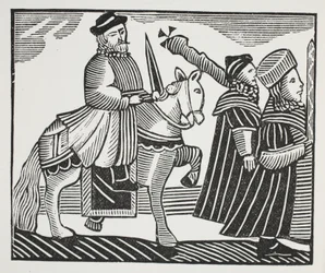 The History of Wat Tyler och Jack Straw, illustration från "Chap-books of the artonde århundradet" av John Ashton, pub. 1882 (lito)