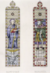Målat glas Målat glas som representerar St Ouen och Manasses, Church St Ouen de Rouen