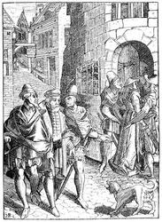 Provostens fängelse, rue de la Tannerie, Paris, efter ett träsnitt i "Praxis Rerum Civilium" av Joose de Damhouder (1507-81) som publicerades i Antwerpen.