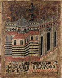 Italien, Siena, katedral, målning på trä, återgiven på en Biccherna-tavla