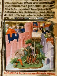 Cott Nero E II pt.2 fol.105 Burning of the Master of the Templars, from 