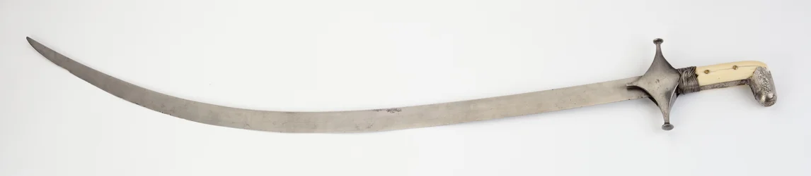 Shamshir, sabel (wootz stål, järn, elfenben, silver, mässing och lim)