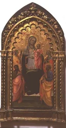 Madonna och barn med heliga (tempera på panel)