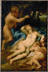 Venus, sovande, observerad av en satyr - även kallad " Antiopes sömn " ...