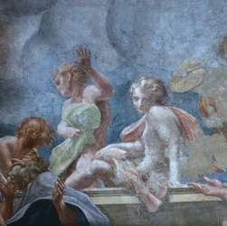 Adolescent, av Antonio Allegri Da Correggio (1489-1534), fresk, Dome of Parma Cathedral, Italien
