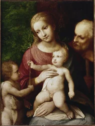 Helig familj med Johannes Baptist som barn (olja på poppelpanel