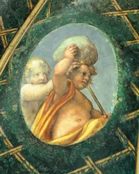 Ovate med keruber, fresco av Antonio Allegri Da Correggio (1489-1534) Abbedissan, San Paolo klostret, Parma, Italien