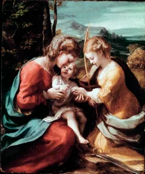Den heliga Katarina av Alexandrias mystiska bröllop. Målning av Antonio Allegri (känd som Correggio eller Il Correggio, 1489-1534). Omkring 1520. 28,5 x 23,5 cm. Neapel, Museo di Capodimonte