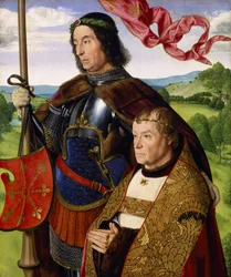 St Maurice (eller St Victor) med en donator, ca 1500-05 (olja på panel)
