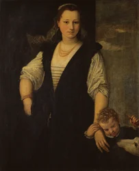 Porträtt av en kvinna med ett barn och en hund (för detaljer se 95740)