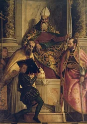 St. Anthony Abbot med St. Cornelius, St. Cyprianus och en Page