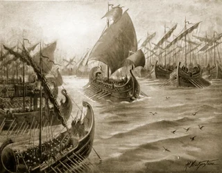 Cimon tar kommandot över den grekiska flottan, illustration från 