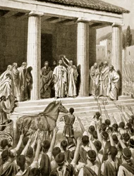 Themistokles hedrad i Sparta, illustration från "Hutchinson