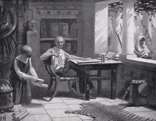 Xenofon dikterar sin historia, illustration från "Hutchinson